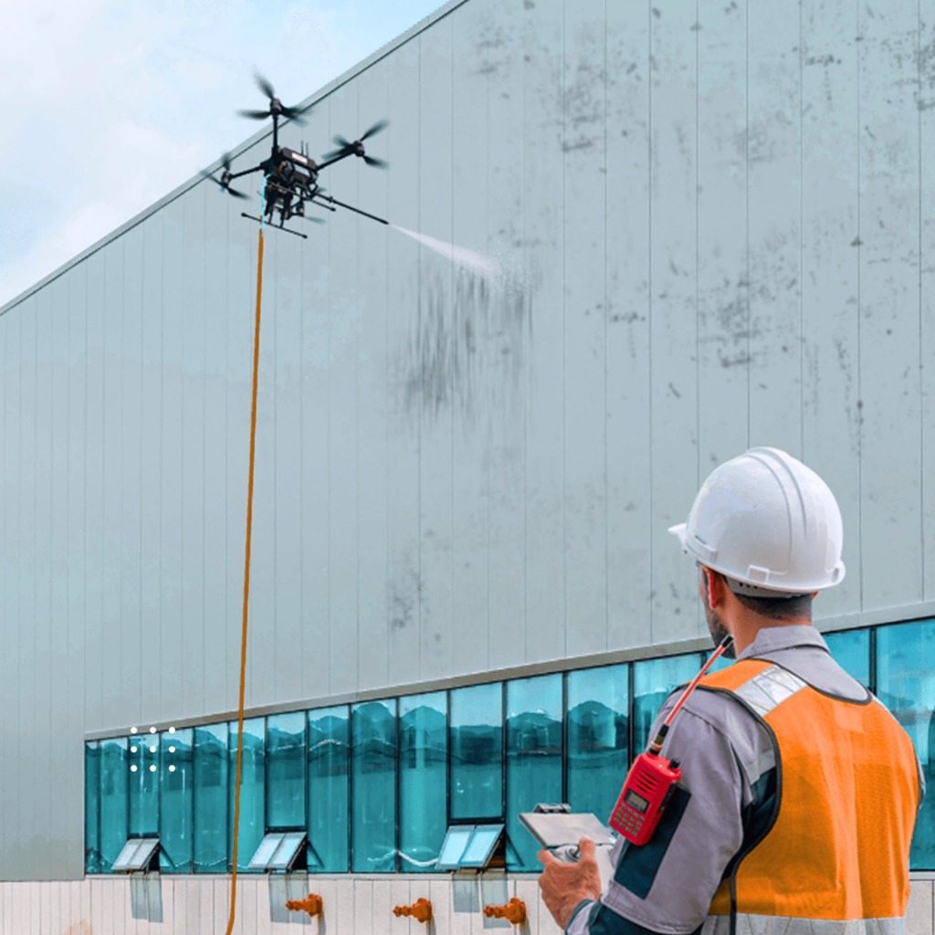 Drone cleaning industrial facade